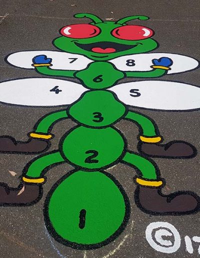 The Dragonfly Hopscotch is just a basic grid of hopscotch that has been transformed into wonderfully bright, colourful and interesting Dragonfly shape the kids will be drawn to.