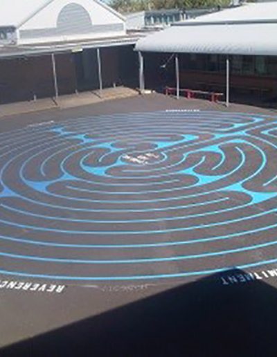Maze markings on a school yard to help children with directional activities