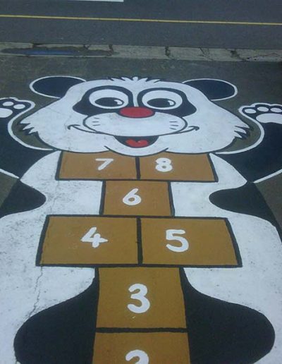 The Panda Hopscotch is just a basic grid of hopscotch that has been transformed into a wonderfully bright, colourful and interesting character the kids will be drawn to.
