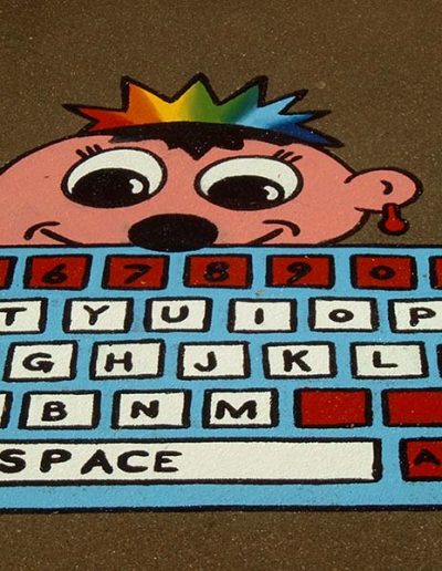 The Punk Keyboard is an alphabet/spelling game that has the alphabet, and some numbers, set out exactly as they would appear on the main part of a computer keyboard.