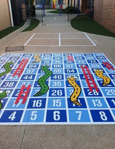 The snakes and ladders outdoors board allows children to use themselves as the moving counters and work their way around the board.
